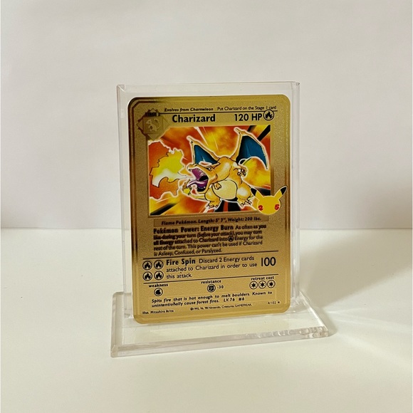 Pokémon Charizard 4/102 Base Set Shadowless Metal Gold Card Rare / Fan Art - Picture 2 of 3